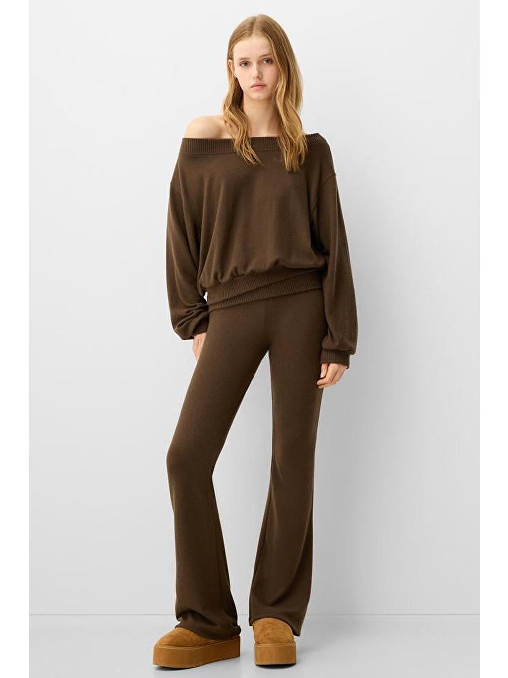 Kahverengi Bluz Pantolon İkili Takım Mg2289-1