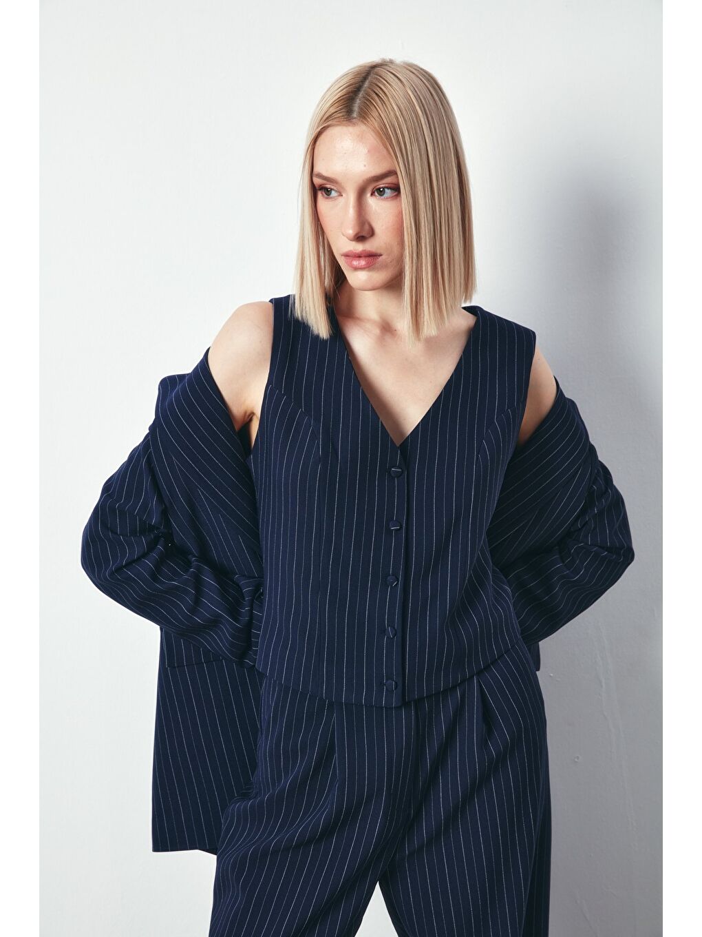 Düğmeli Yelek - Lacivert-1