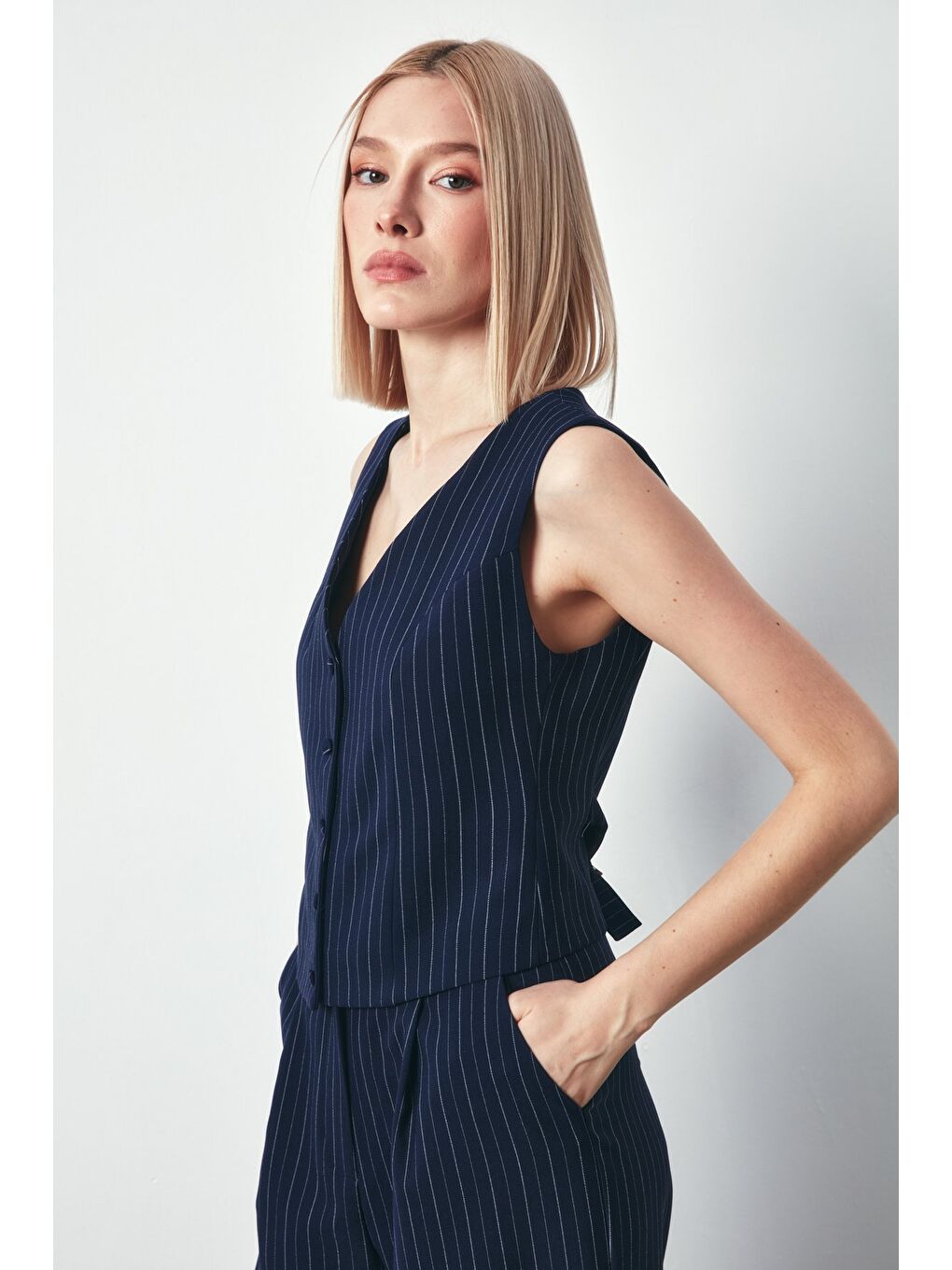 Düğmeli Yelek - Lacivert-4