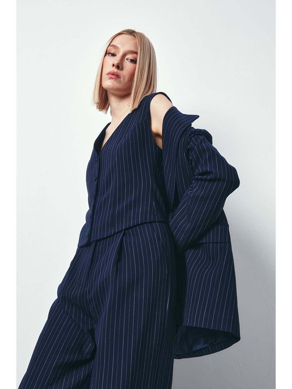 Düğmeli Yelek - Lacivert-5