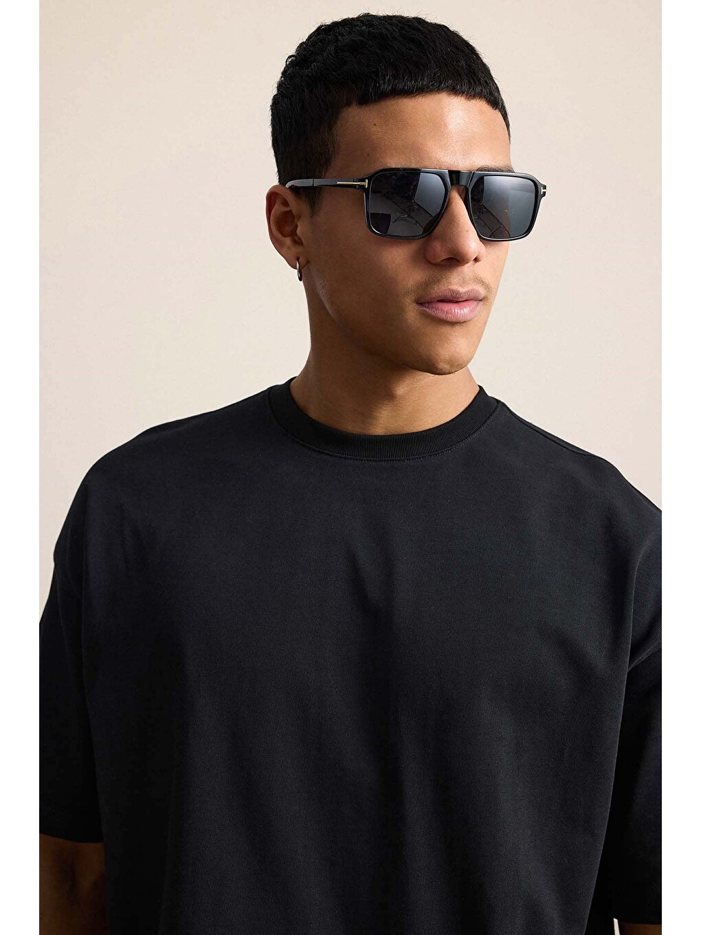 Erkek Boxy Fit Basic %100 Pamuklu Tişört Siyah-3