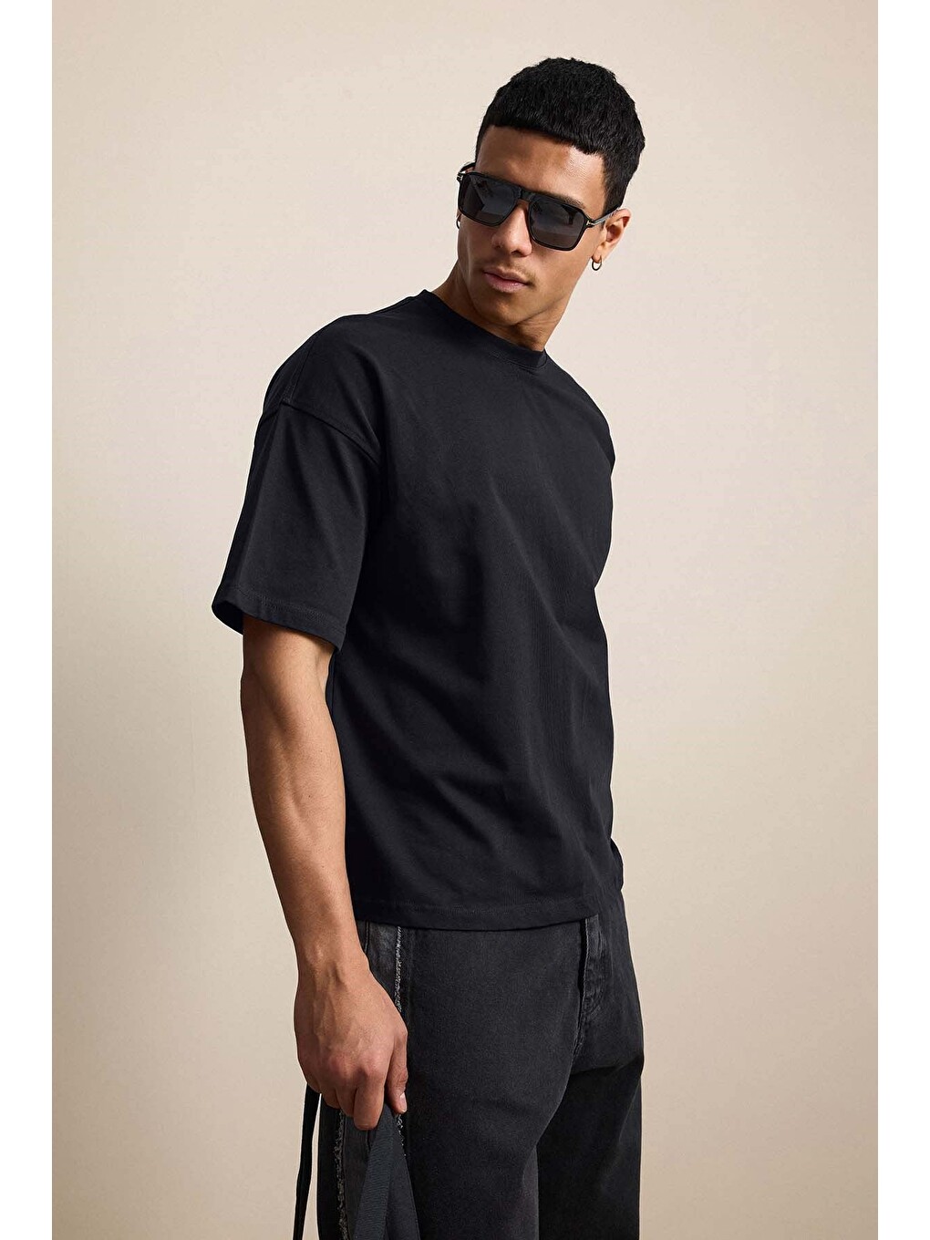 Erkek Boxy Fit Basic %100 Pamuklu Tişört Siyah-5