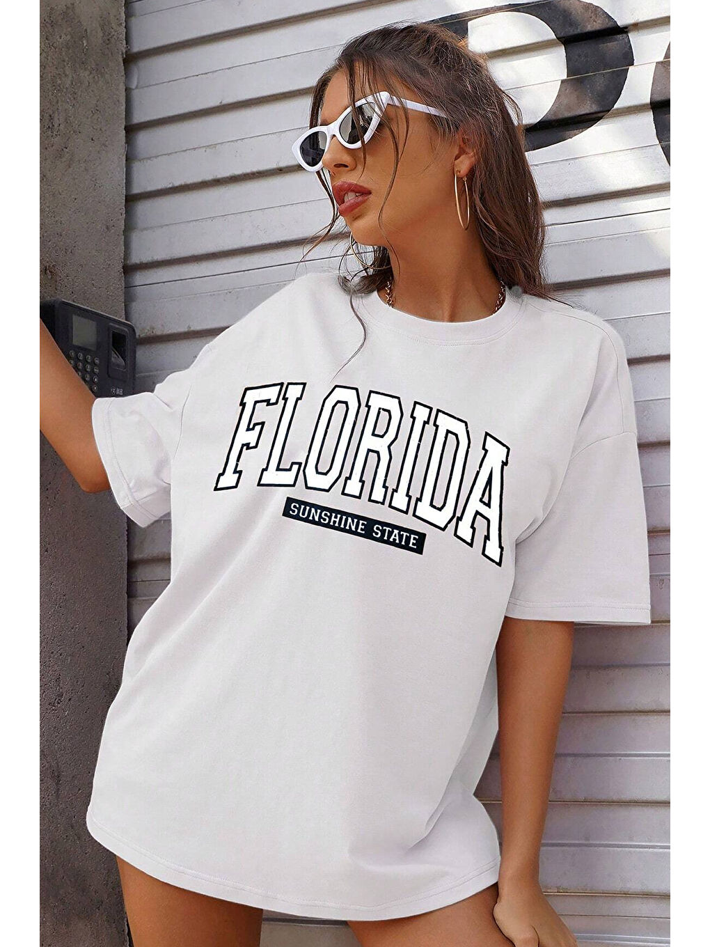 uyguntarz Beyaz Unisex Florida Baskılı Tasarım Tshirt