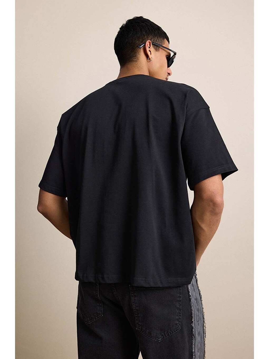 Erkek Boxy Fit Basic %100 Pamuklu Tişört Siyah-6