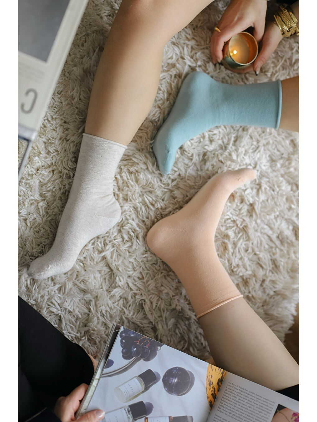 Karışık 3'lü Paket Pamuklu Lastiksiz Dikişsiz Kadın Soket Çorap 36-41