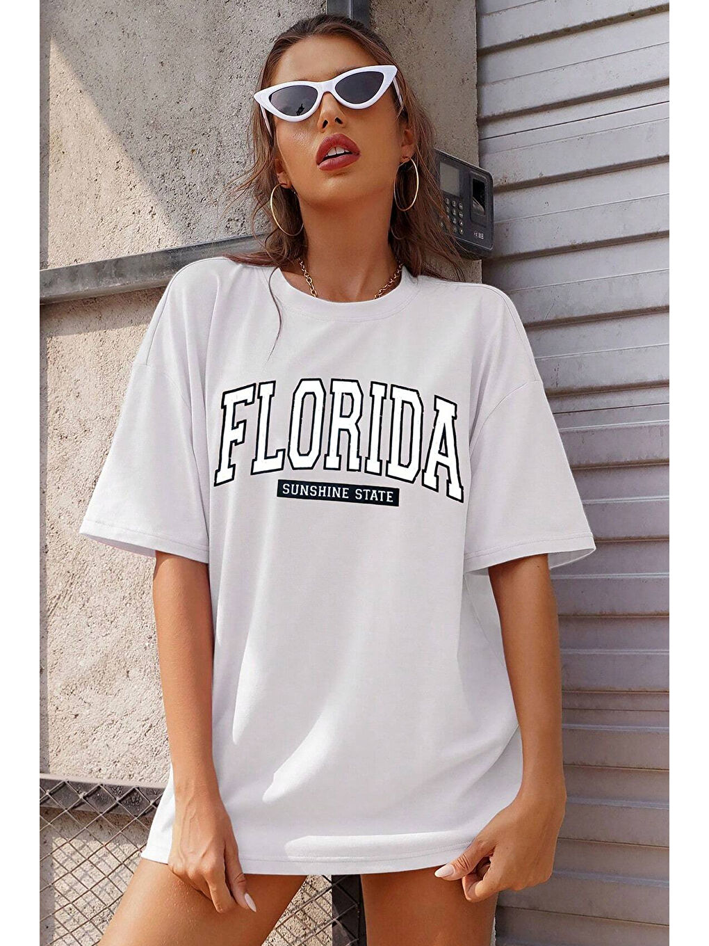 uyguntarz Beyaz Unisex Florida Baskılı Tasarım Tshirt - 2