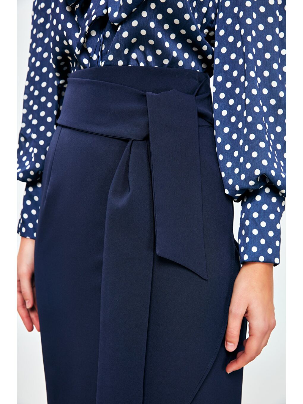 Kuşaklı Kalem Etek - Lacivert-5