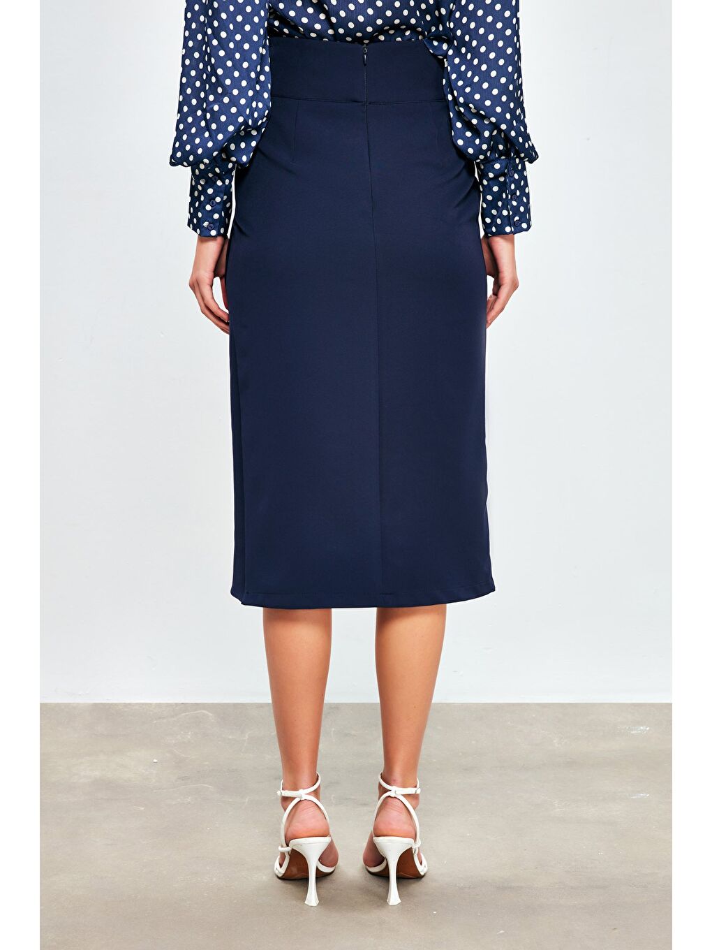Kuşaklı Kalem Etek - Lacivert-6