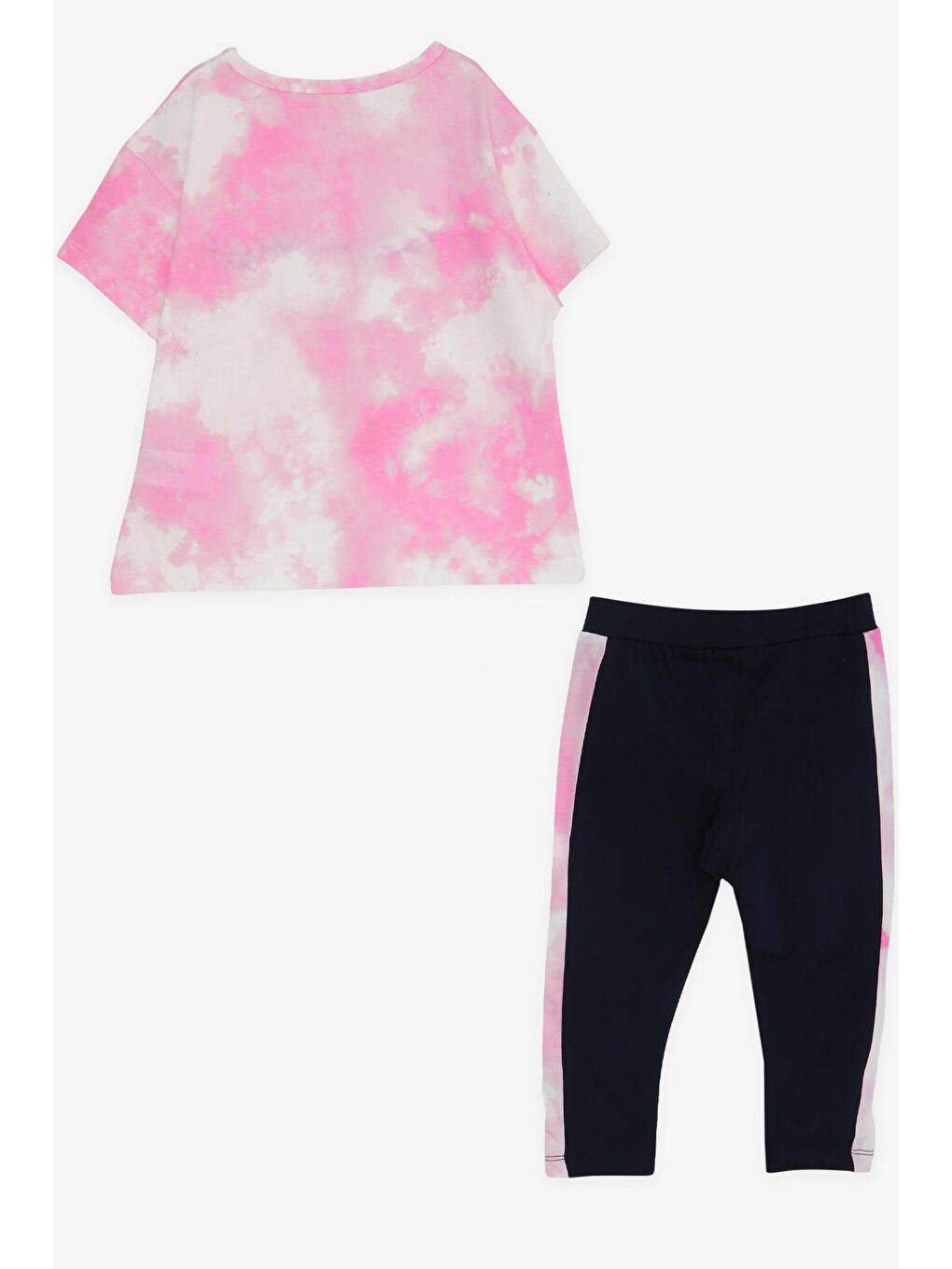 Kız Çocuk Kapri Taytlı Takım Batik Desenli Yazı Baskılı Pembe (8-14 Yaş)-1