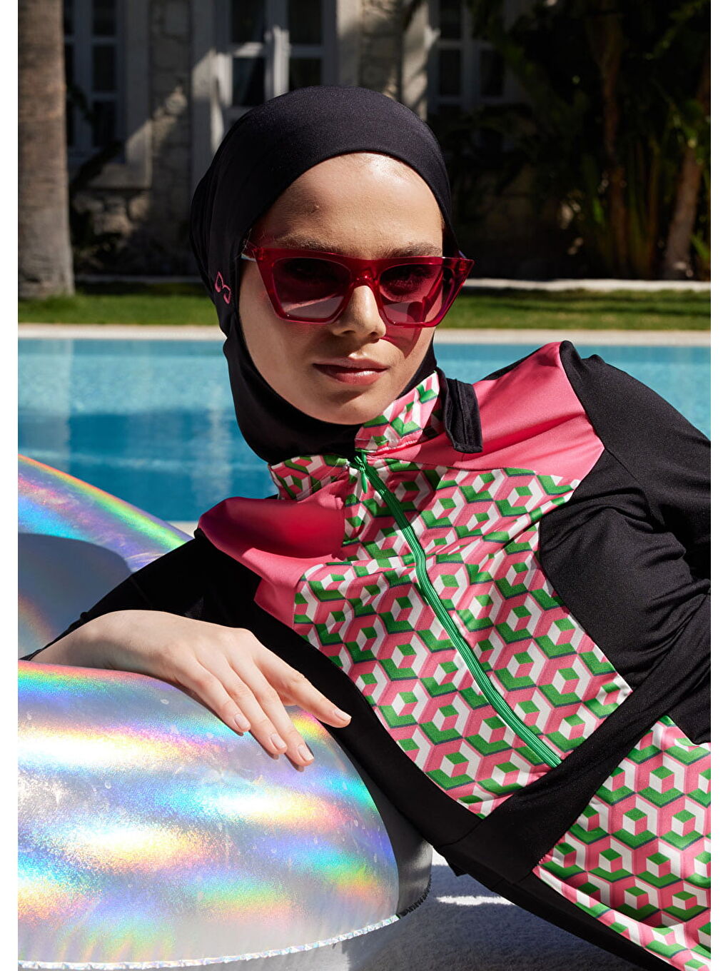 Pembe Fit Tek Üst Tesettür Mayo