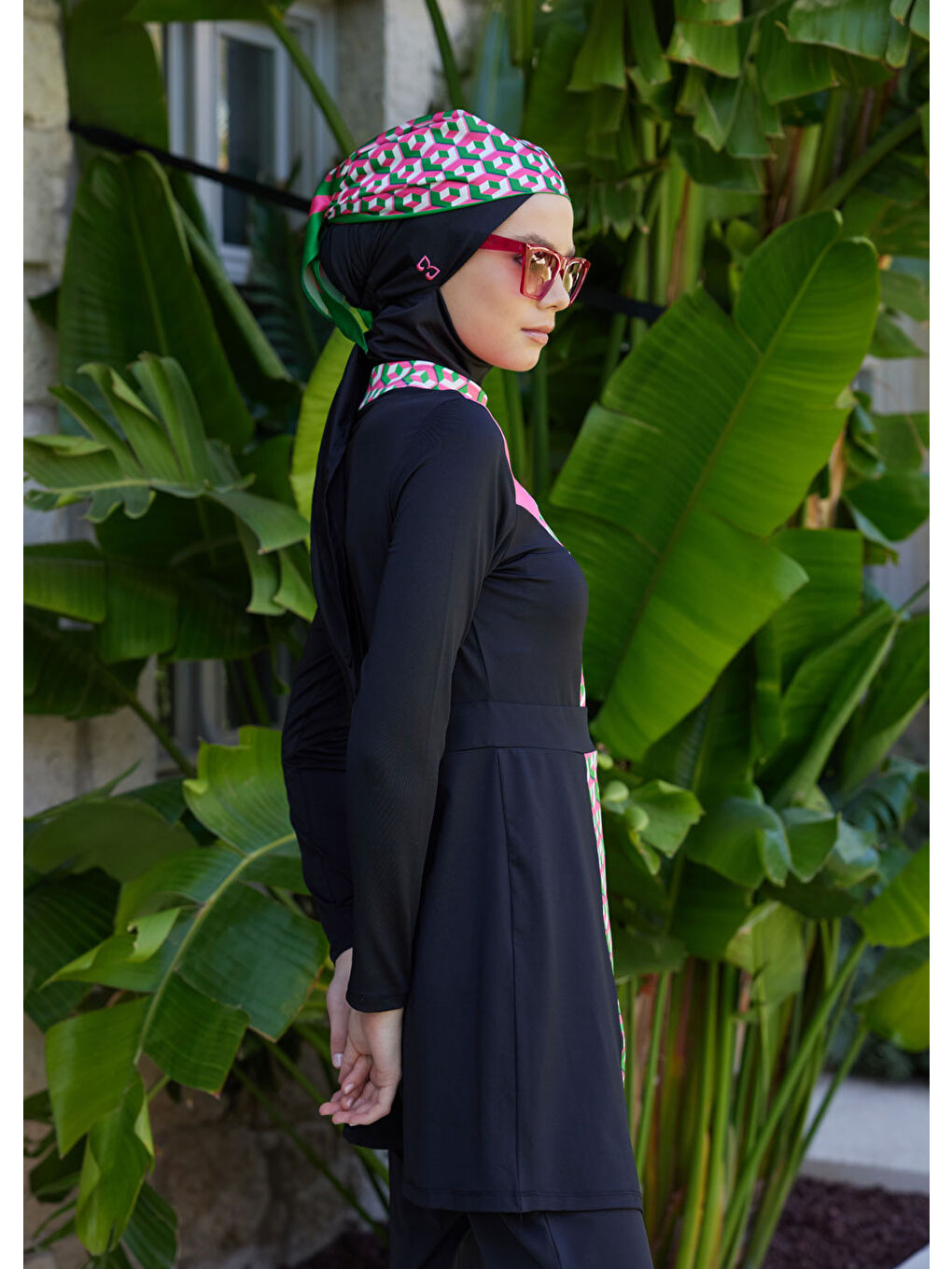 Pembe Fit Tek Üst Tesettür Mayo-2