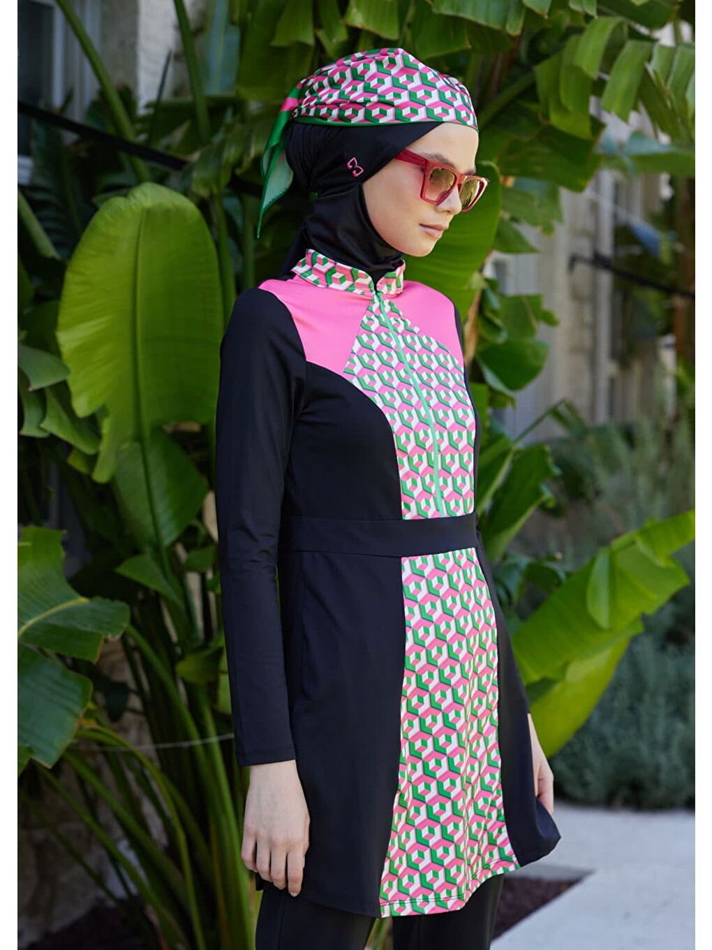 Pembe Fit Tek Üst Tesettür Mayo-3