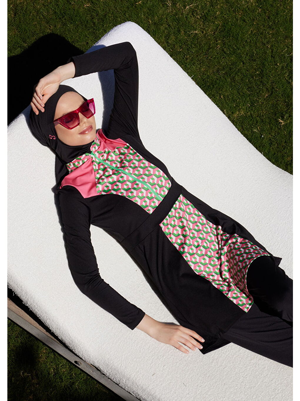 Pembe Fit Tek Üst Tesettür Mayo-4