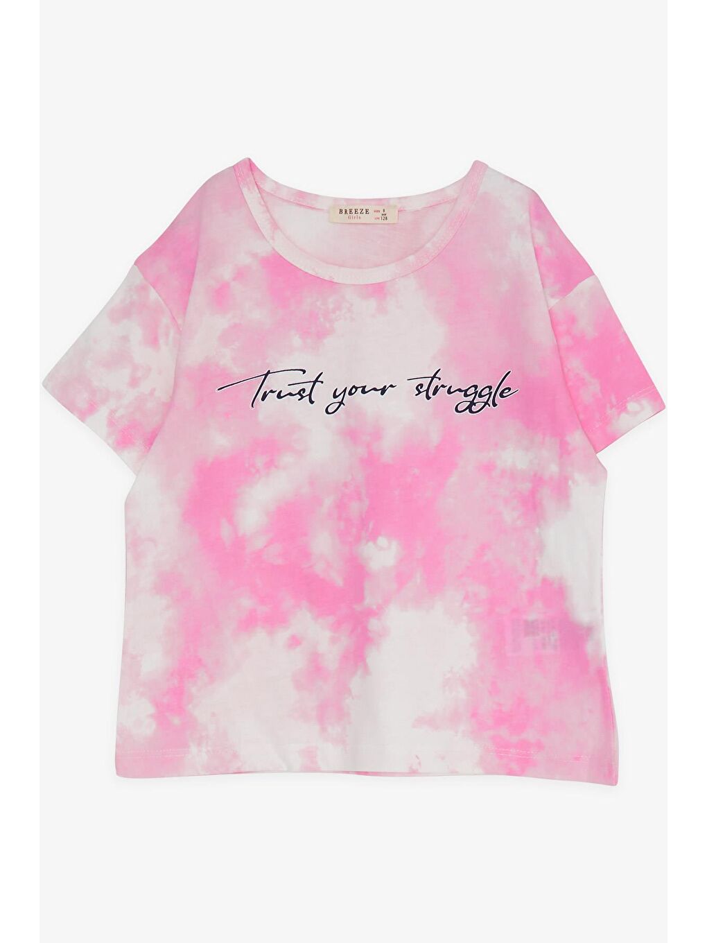 Kız Çocuk Kapri Taytlı Takım Batik Desenli Yazı Baskılı Pembe (8-14 Yaş)-2