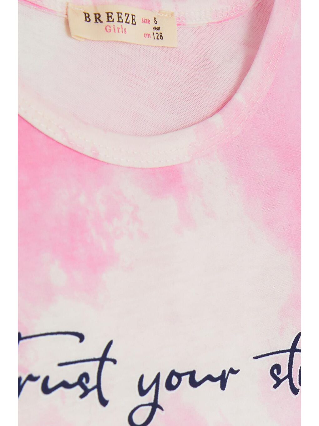 Kız Çocuk Kapri Taytlı Takım Batik Desenli Yazı Baskılı Pembe (8-14 Yaş)-4