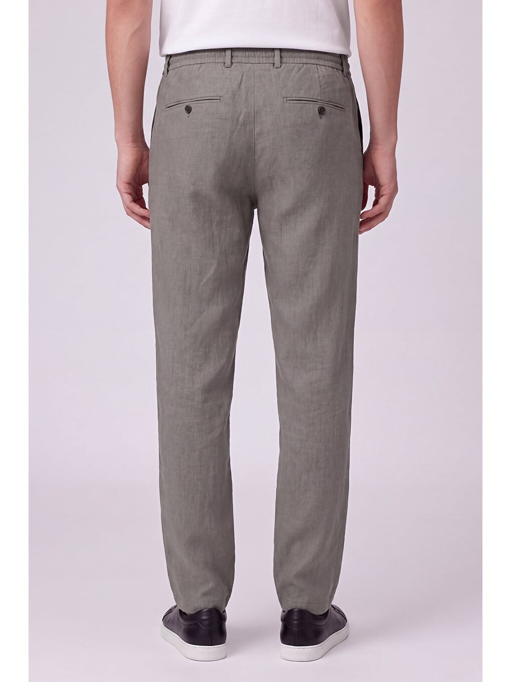Haki Keten Görünümlü Arka Lastikli Köprü Kemerli Bağcıklı Regular Fit Jogger Pantolon-4