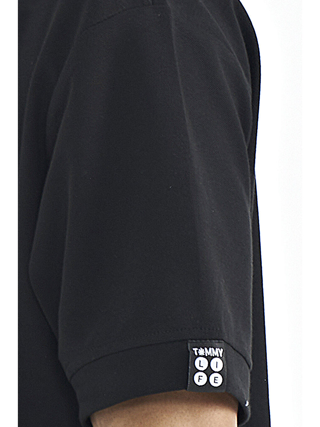 Siyah Kapüşonlu Kol Etiket Detaylı Oversize Erkek Tişört - 88179-2