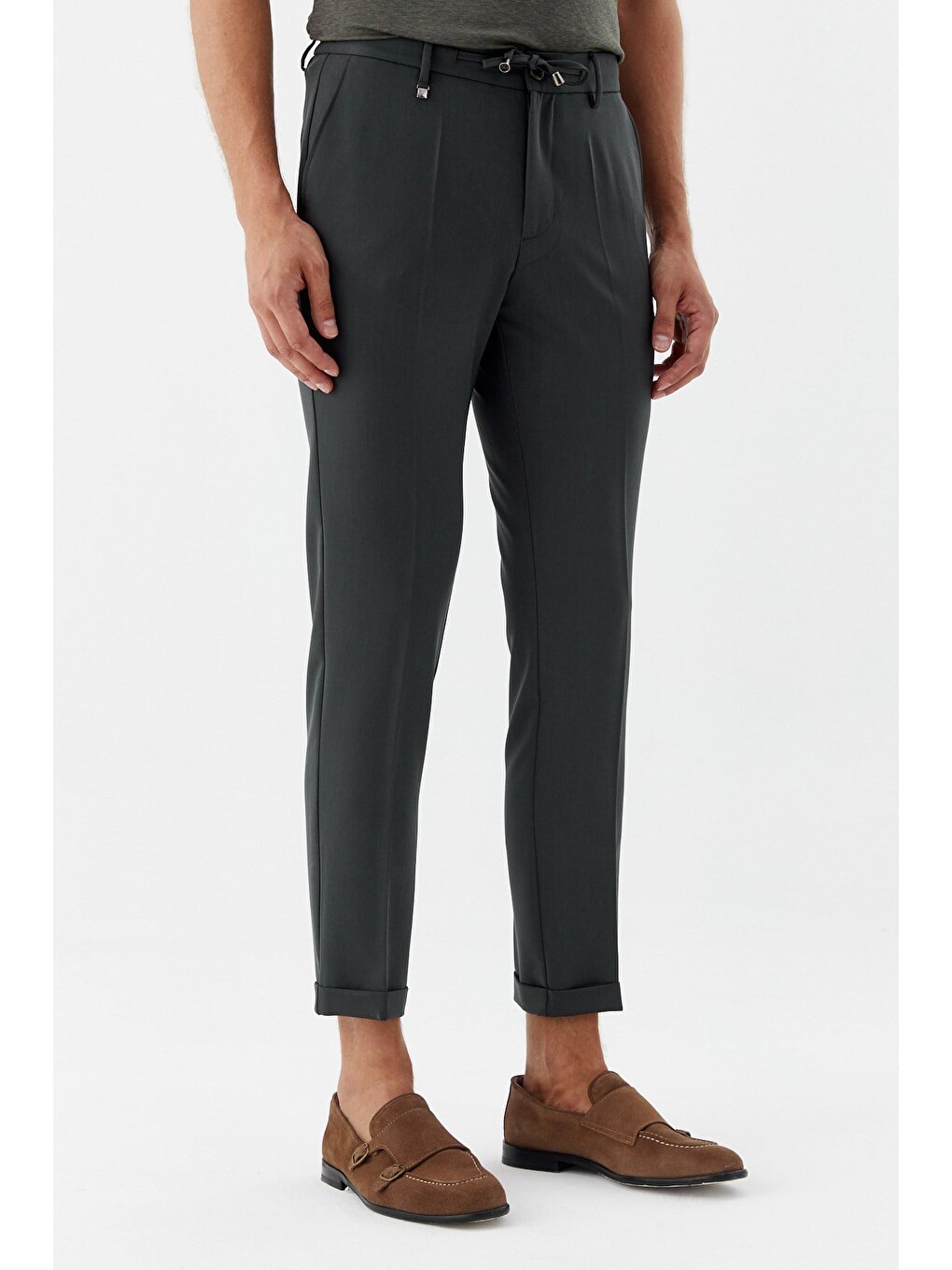 Yeşil Erkek Zümrüt Dar Kesim Slim Fit Dokuma Yan Cep Jogger Pantolon-1