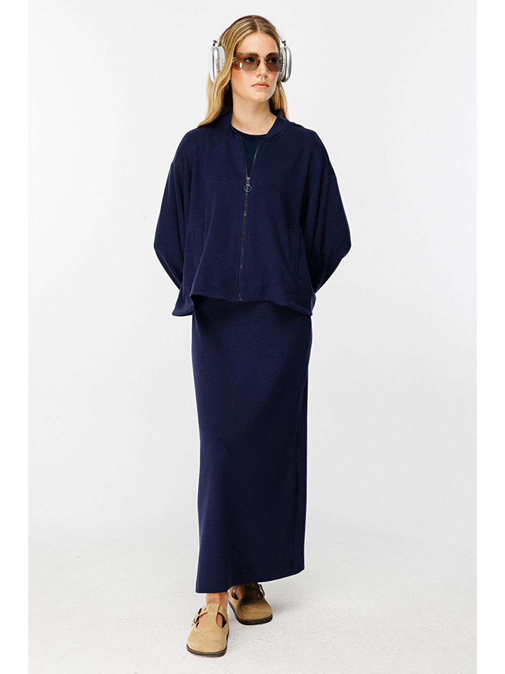 Fermuar Detaylı Bomber Lacivert Ceket-1