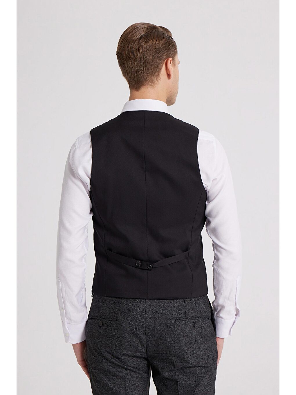 Slim Fit Antrasit Armürlü Mono Yaka Tek Yırtmaçlı Astarlı Takim Elbise Kombinli-6