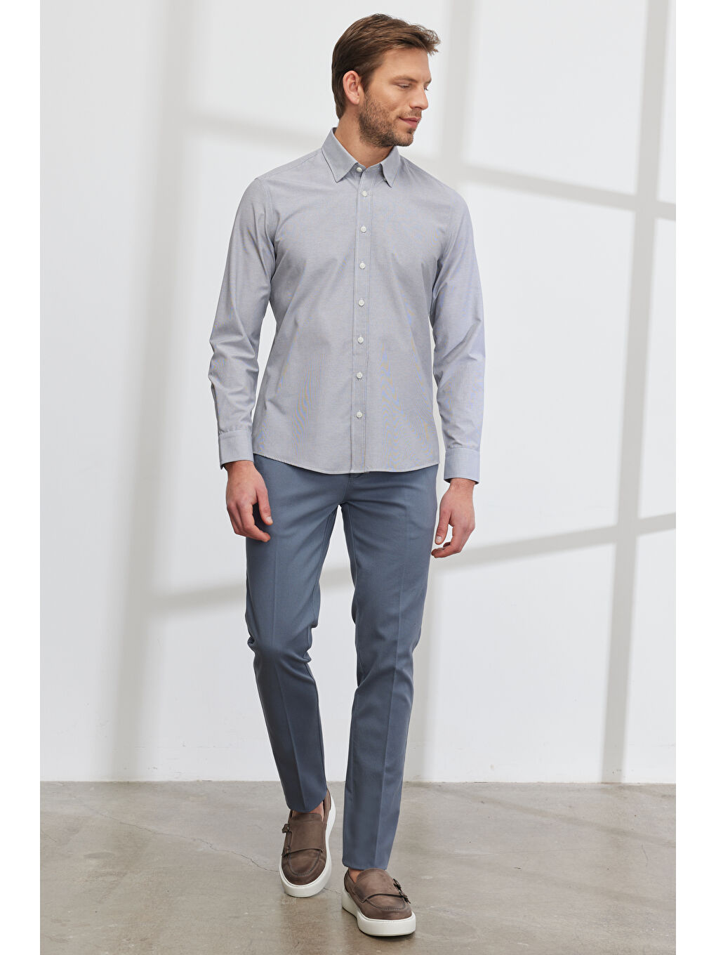 Erkek Petrol Slim Fit Dar Kesim Yan Cepli Pamuklu Esnek Armürlü Pantolon-2