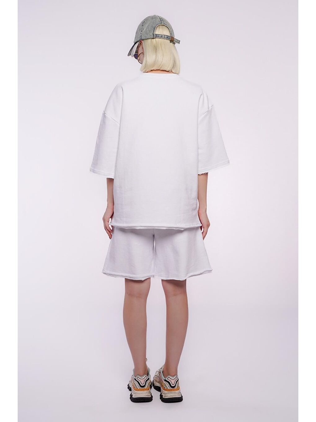 Beyaz Kısa Kollu Şort Takım Mg1981-7