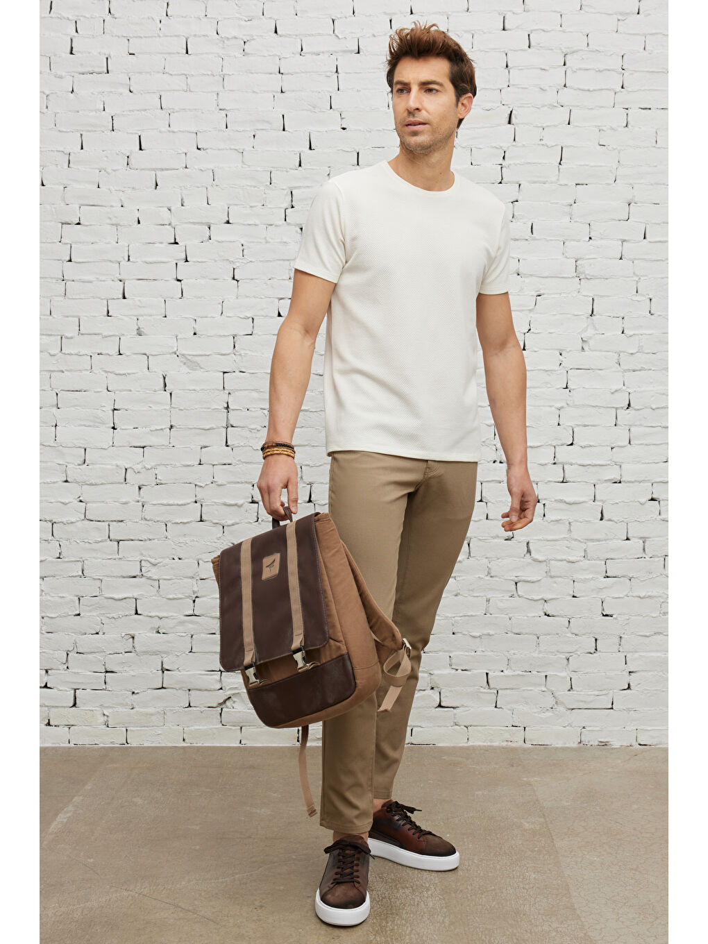 Erkek Bej Slim Fit Dar Kesim 5 Cep Armürlü Esnek Pantolon-5