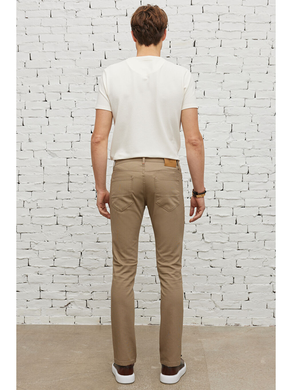 Erkek Bej Slim Fit Dar Kesim 5 Cep Armürlü Esnek Pantolon-6