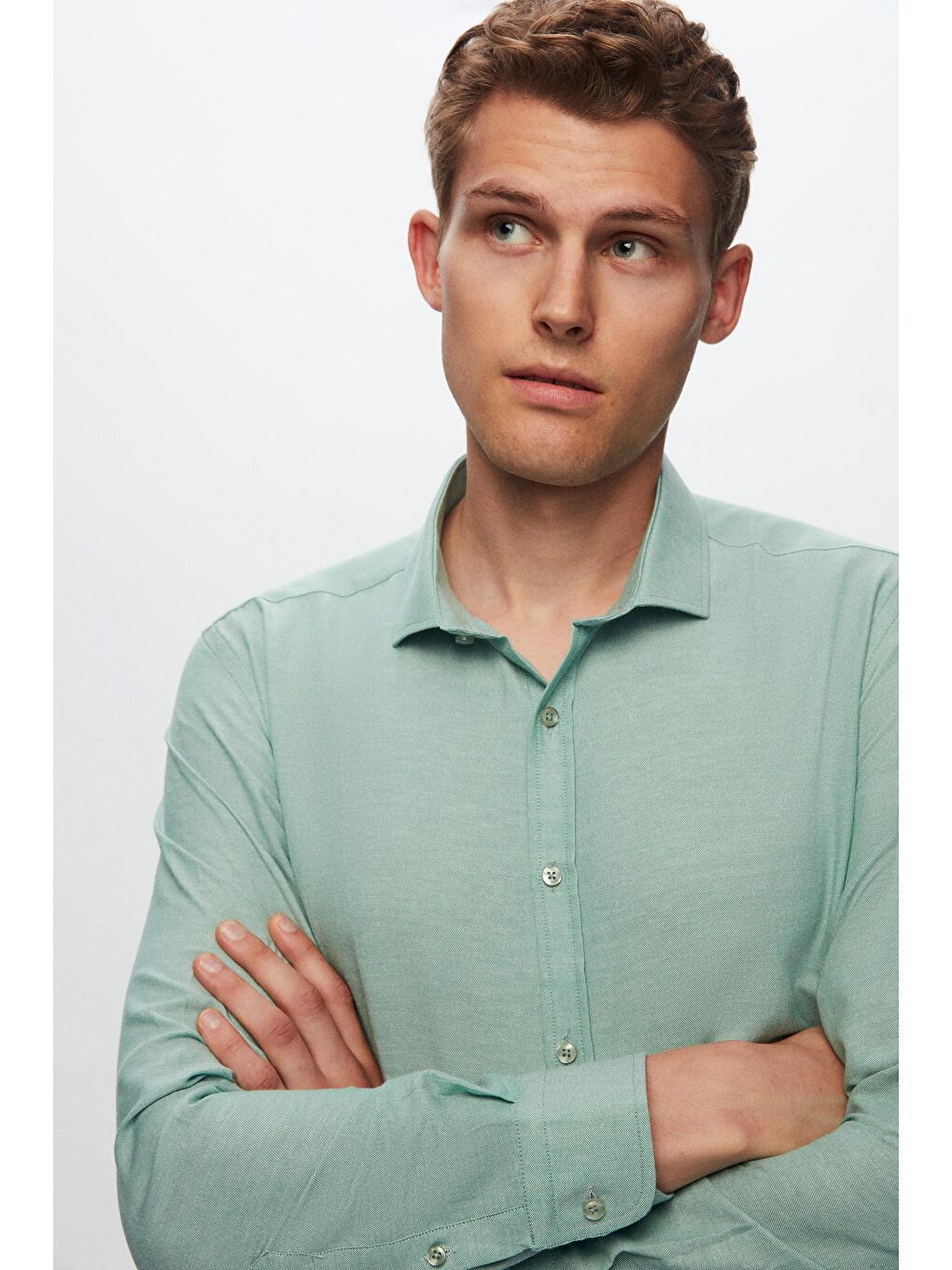 Slim Fit Yeşil Oxford Gömlek-1