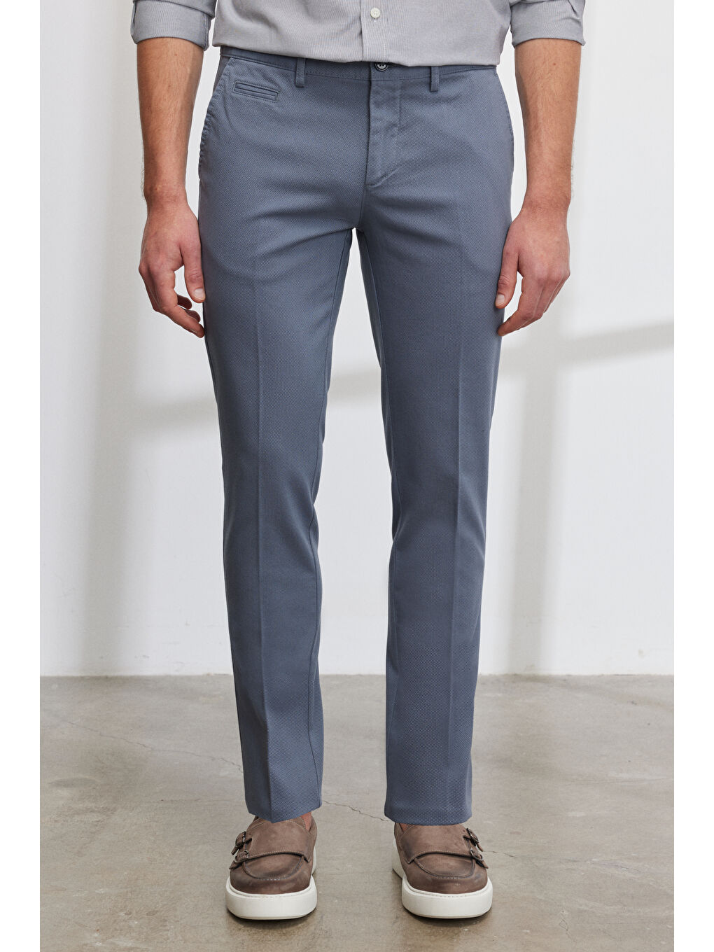 Erkek Petrol Slim Fit Dar Kesim Yan Cepli Pamuklu Esnek Armürlü Pantolon-5