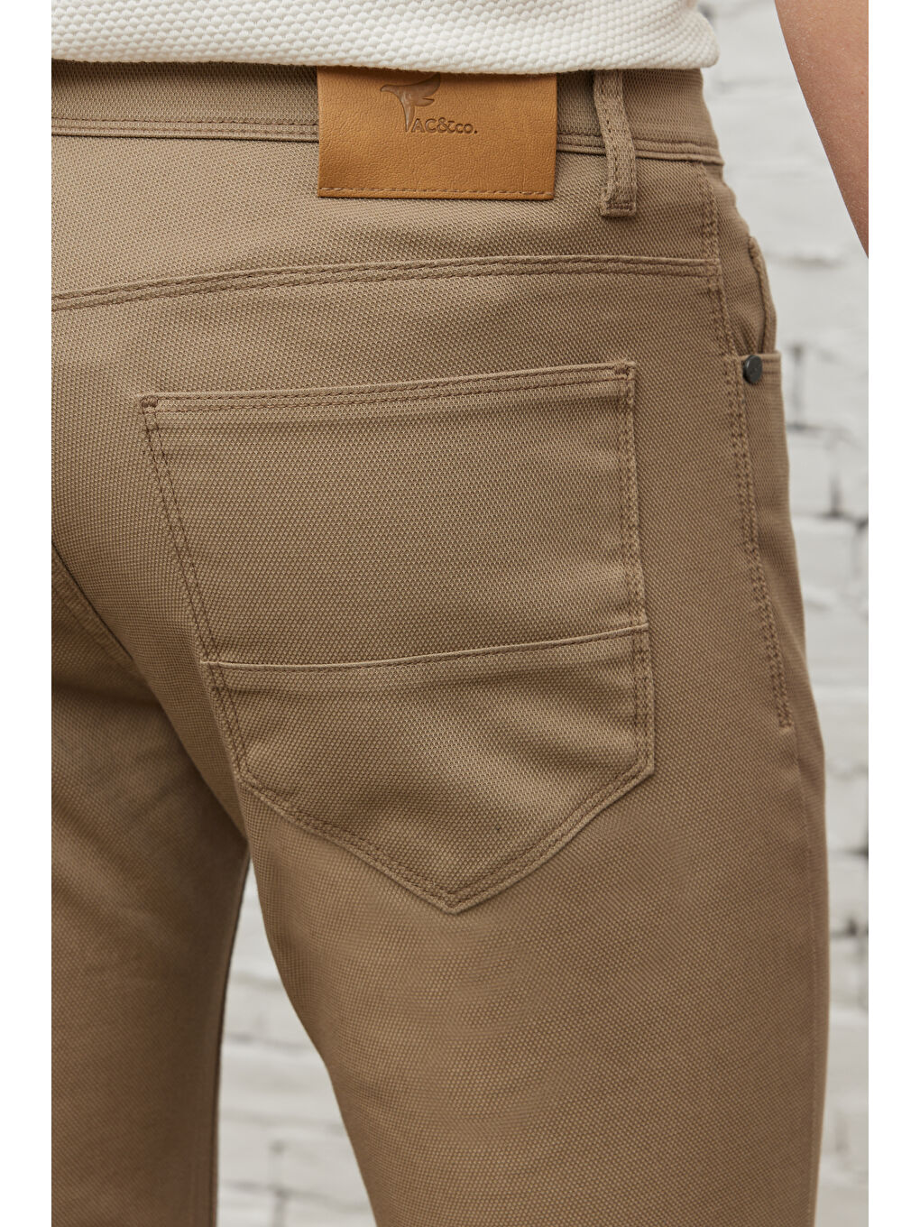 Erkek Bej Slim Fit Dar Kesim 5 Cep Armürlü Esnek Pantolon-7