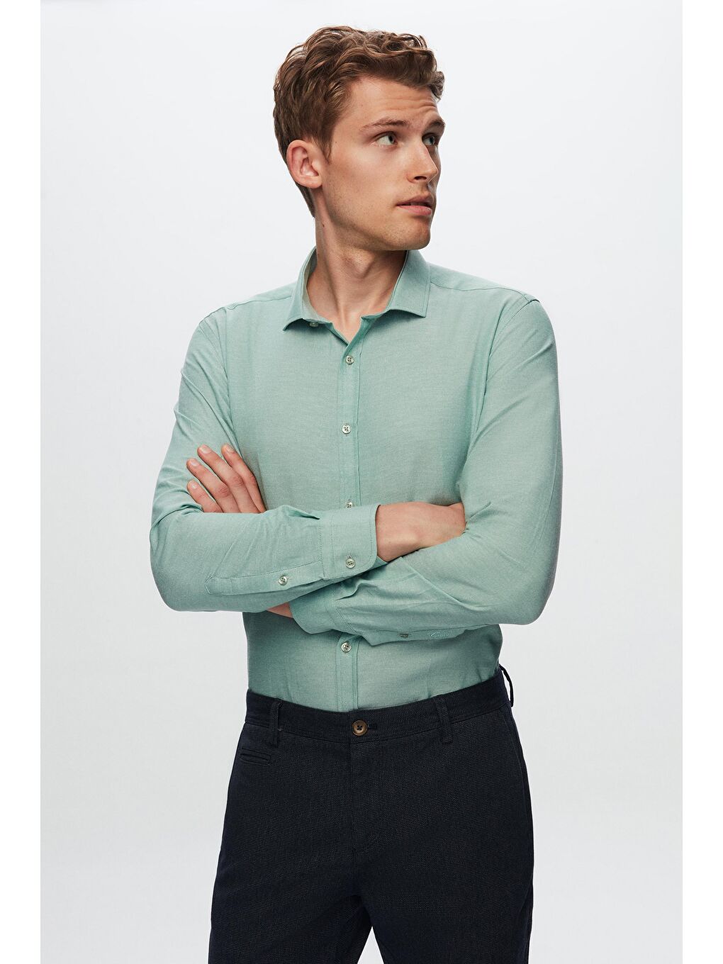 Slim Fit Yeşil Oxford Gömlek-2