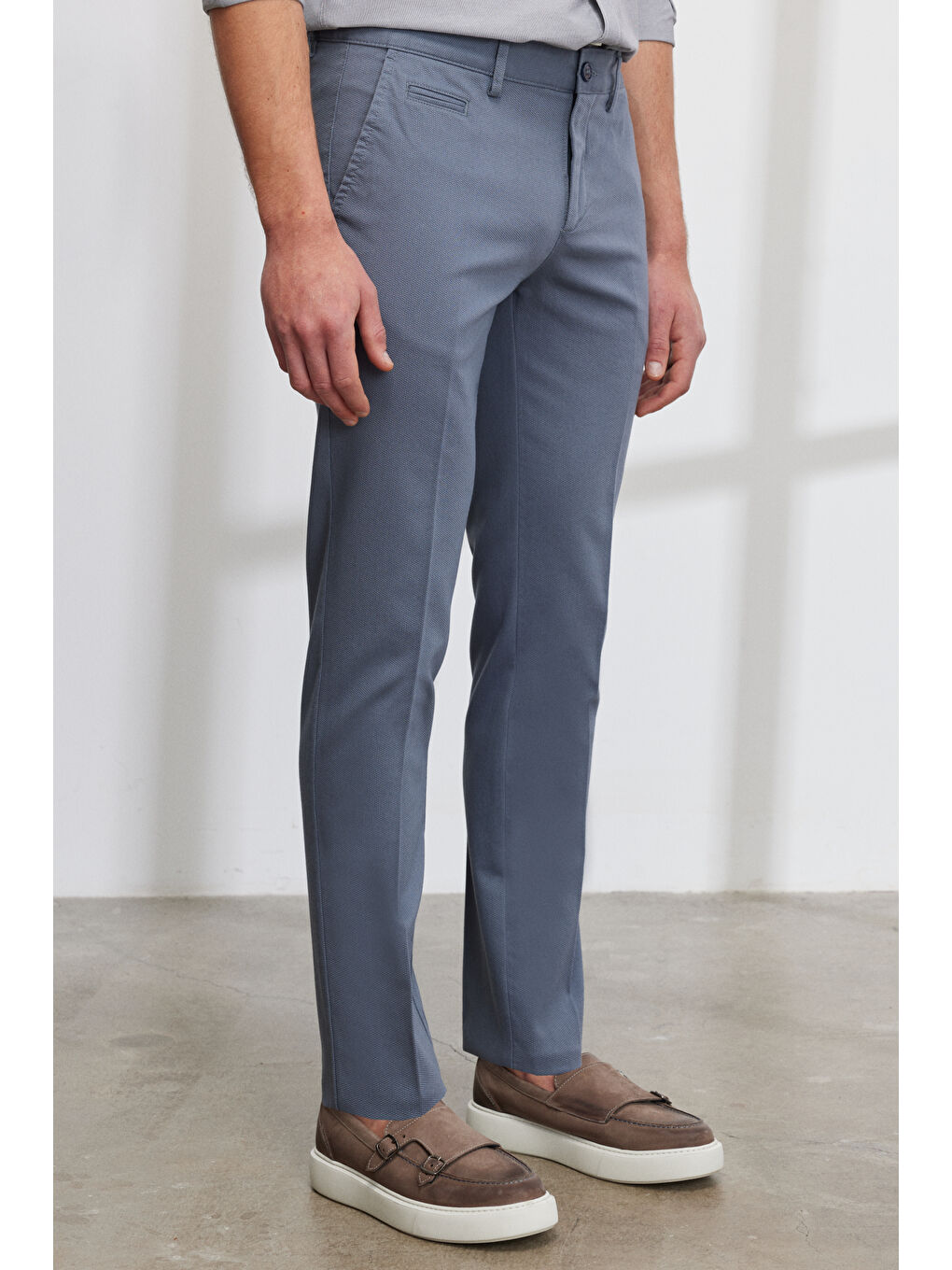 Erkek Petrol Slim Fit Dar Kesim Yan Cepli Pamuklu Esnek Armürlü Pantolon-6