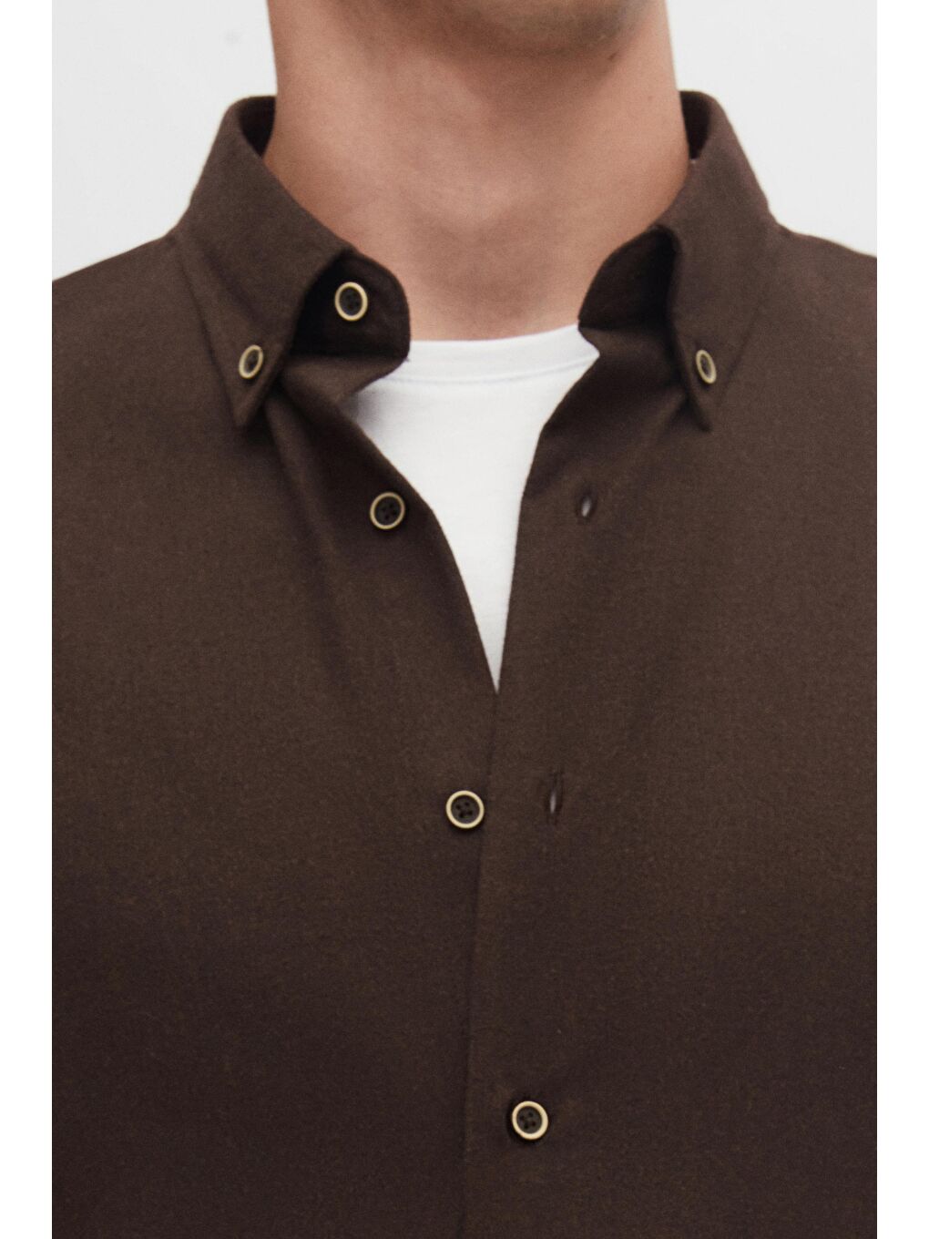 Kahverengi Regular Fit Koyu Kahve Düz Kışlık Flanel Gömlek-3