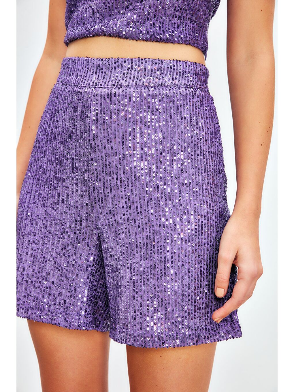 Payet Detaylı Şort - Mor-3