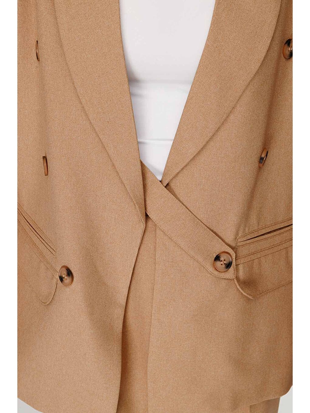 Kahverengi Premium Kruvaze Camel Blazer Ceket-4
