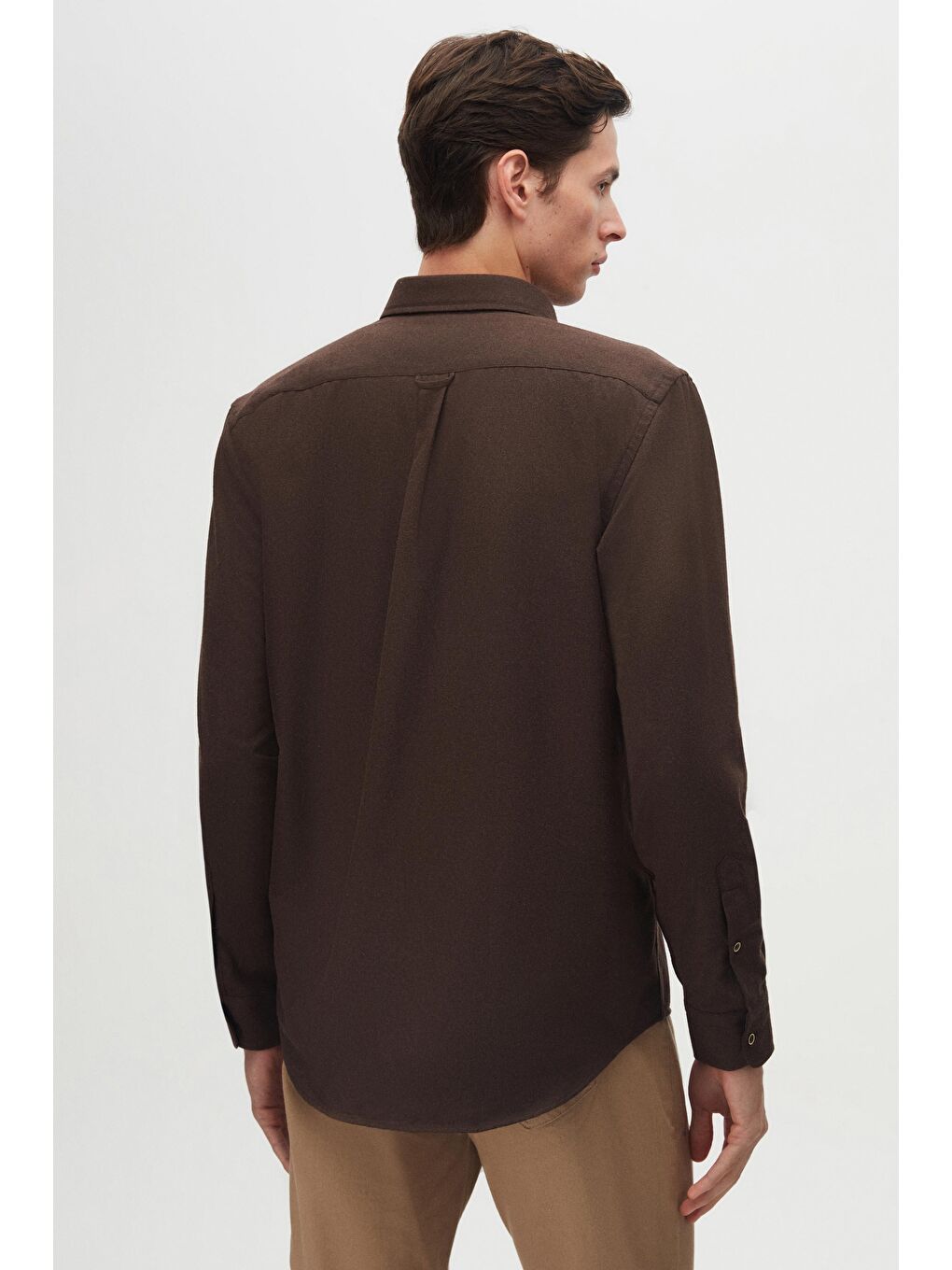 Kahverengi Regular Fit Koyu Kahve Düz Kışlık Flanel Gömlek-5