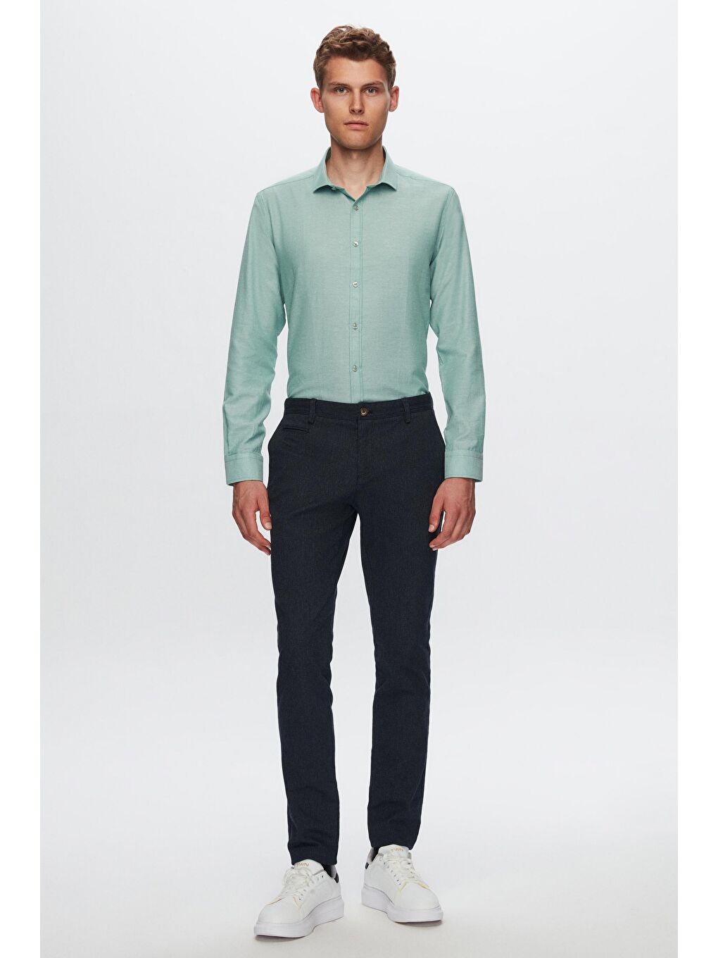 Slim Fit Yeşil Oxford Gömlek-5