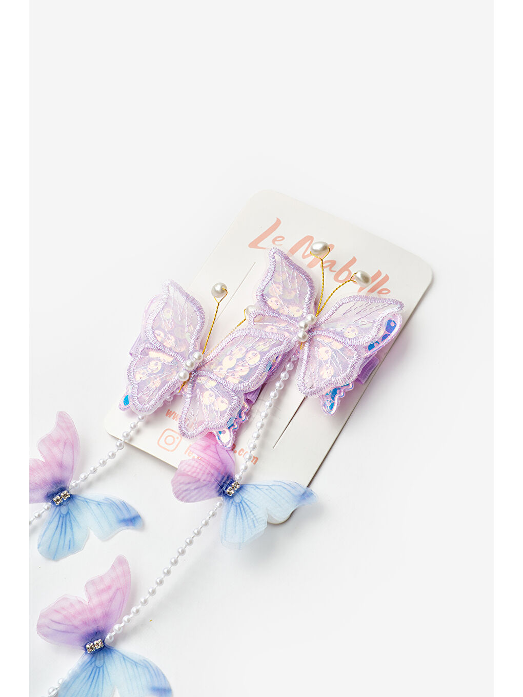 Lila Kelebek İnci Sallantılı Kız Çocuk Toka-1