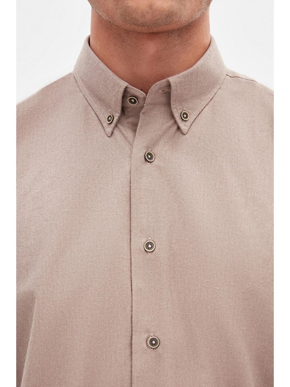 Bej Regular Fit Vizon Düz Kışlık Flanel Gömlek-5