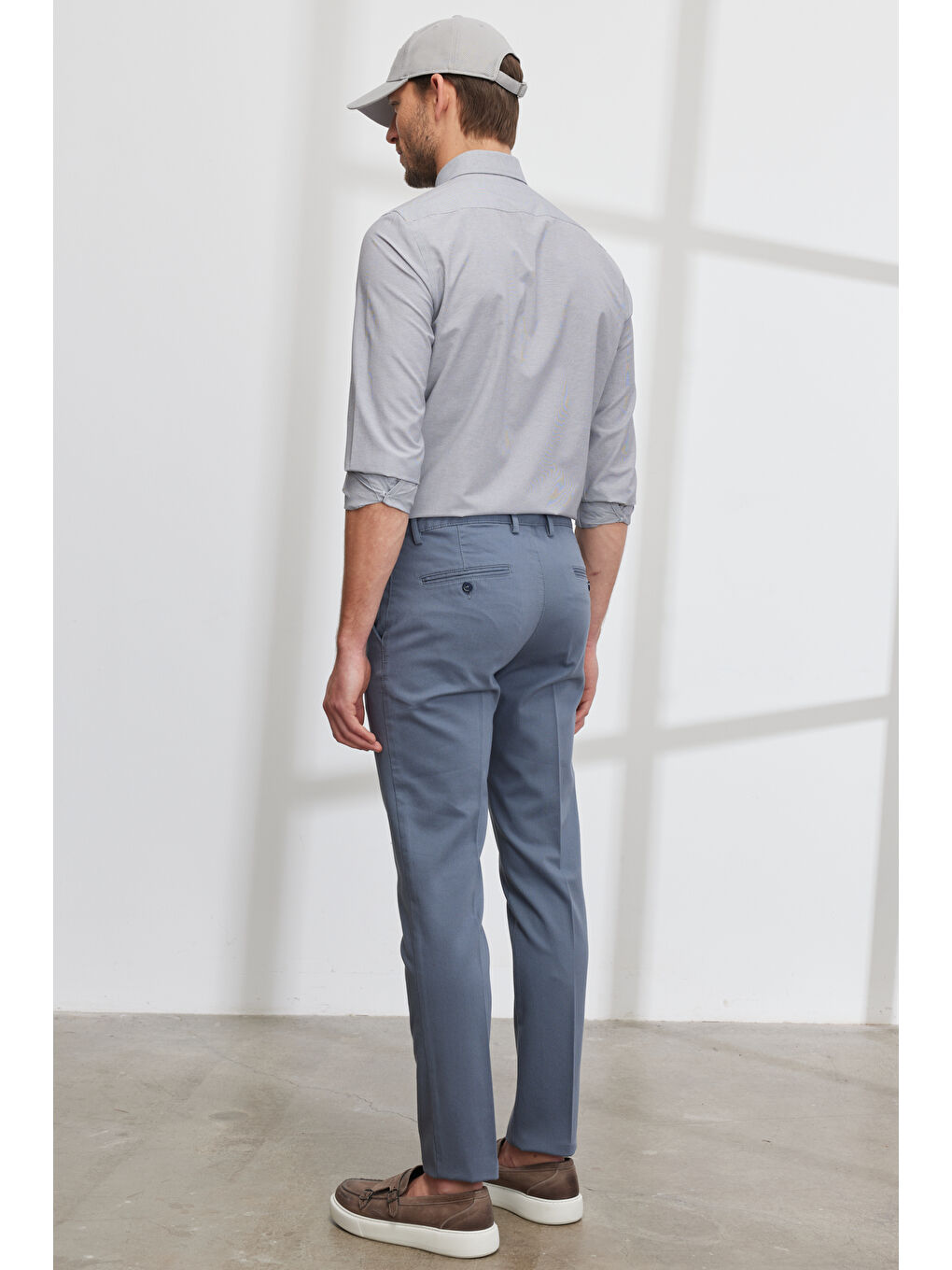 Erkek Petrol Slim Fit Dar Kesim Yan Cepli Pamuklu Esnek Armürlü Pantolon-8