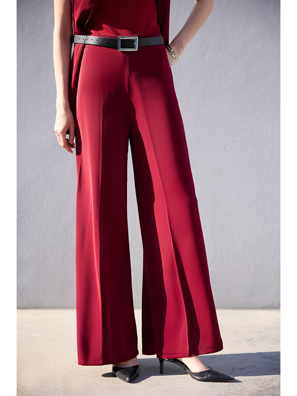 Bordo Pileli Kruvaze Yelek Pantolon Takım-4