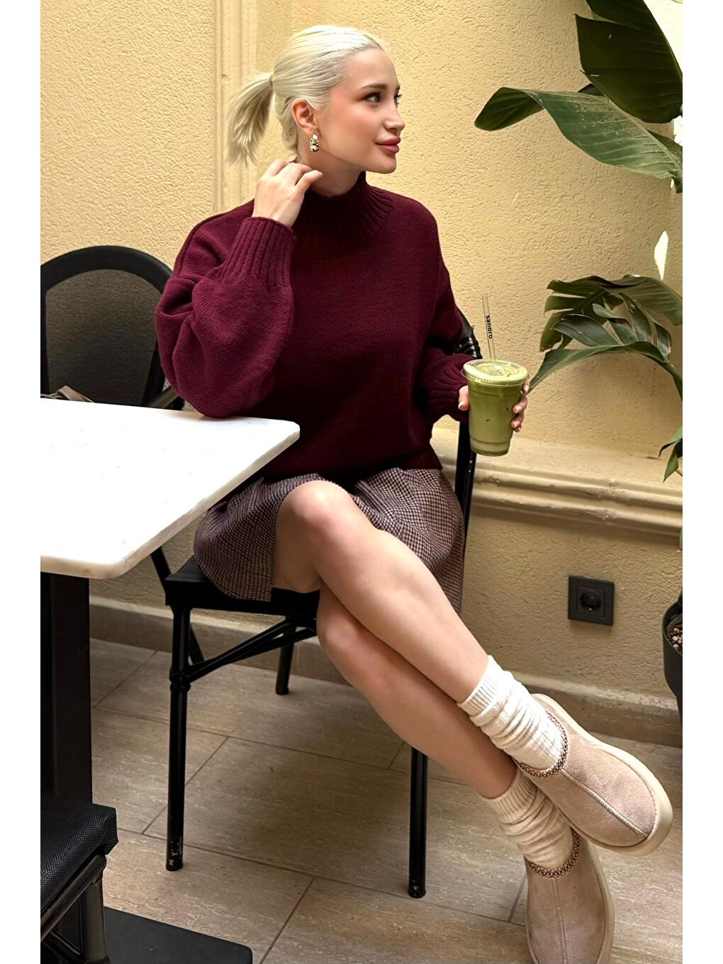 Bordo Boğazlı Kadın Triko Kazak Mg2535-5