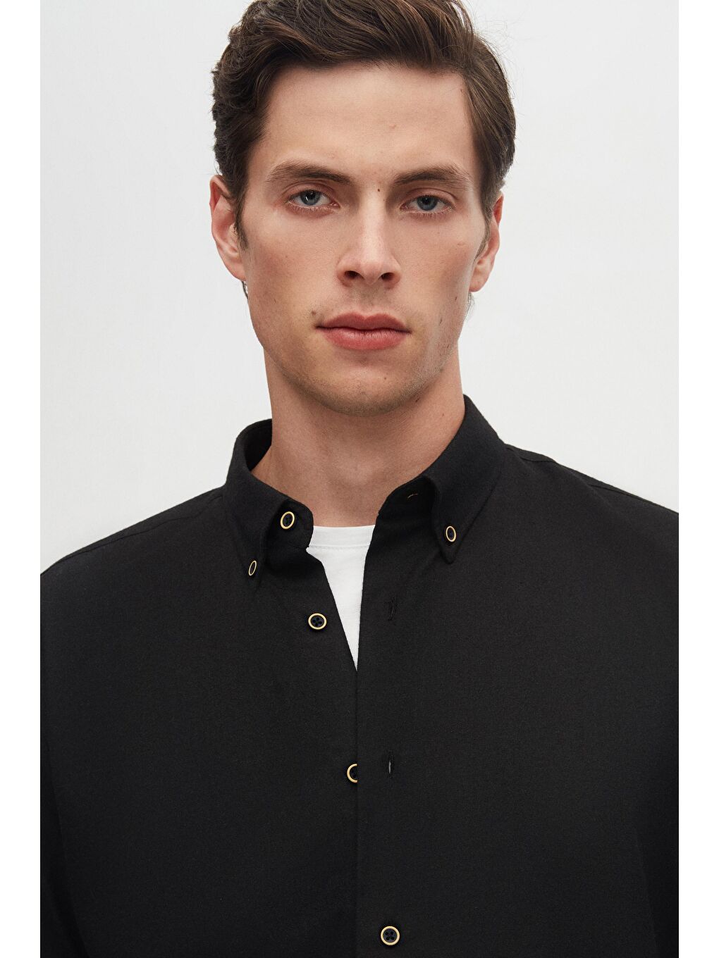 Regular Fit Siyah Düz Kışlık Flanel Gömlek-2