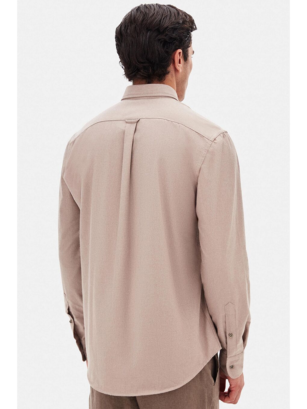Bej Regular Fit Vizon Düz Kışlık Flanel Gömlek-6