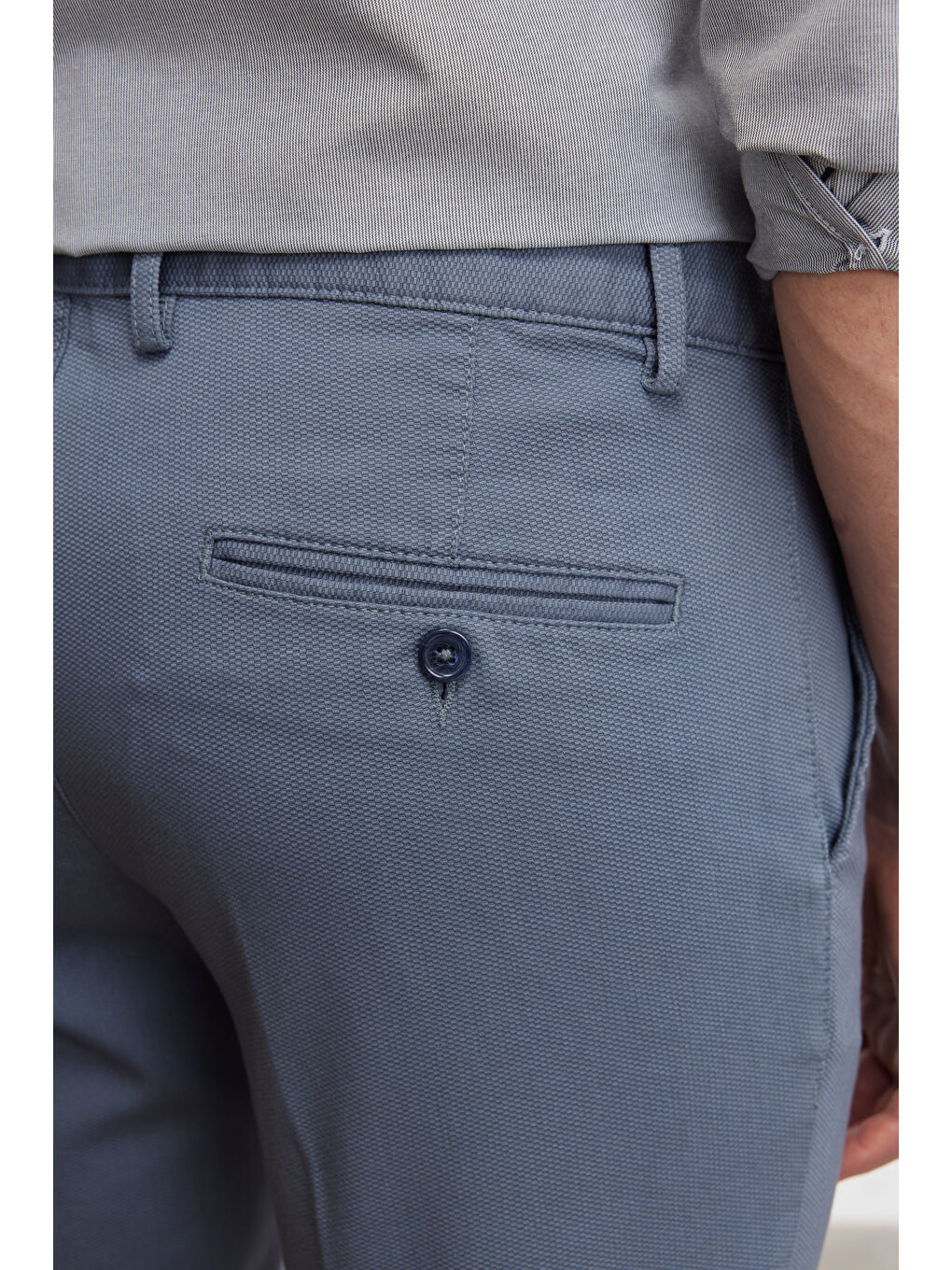 Erkek Petrol Slim Fit Dar Kesim Yan Cepli Pamuklu Esnek Armürlü Pantolon-9