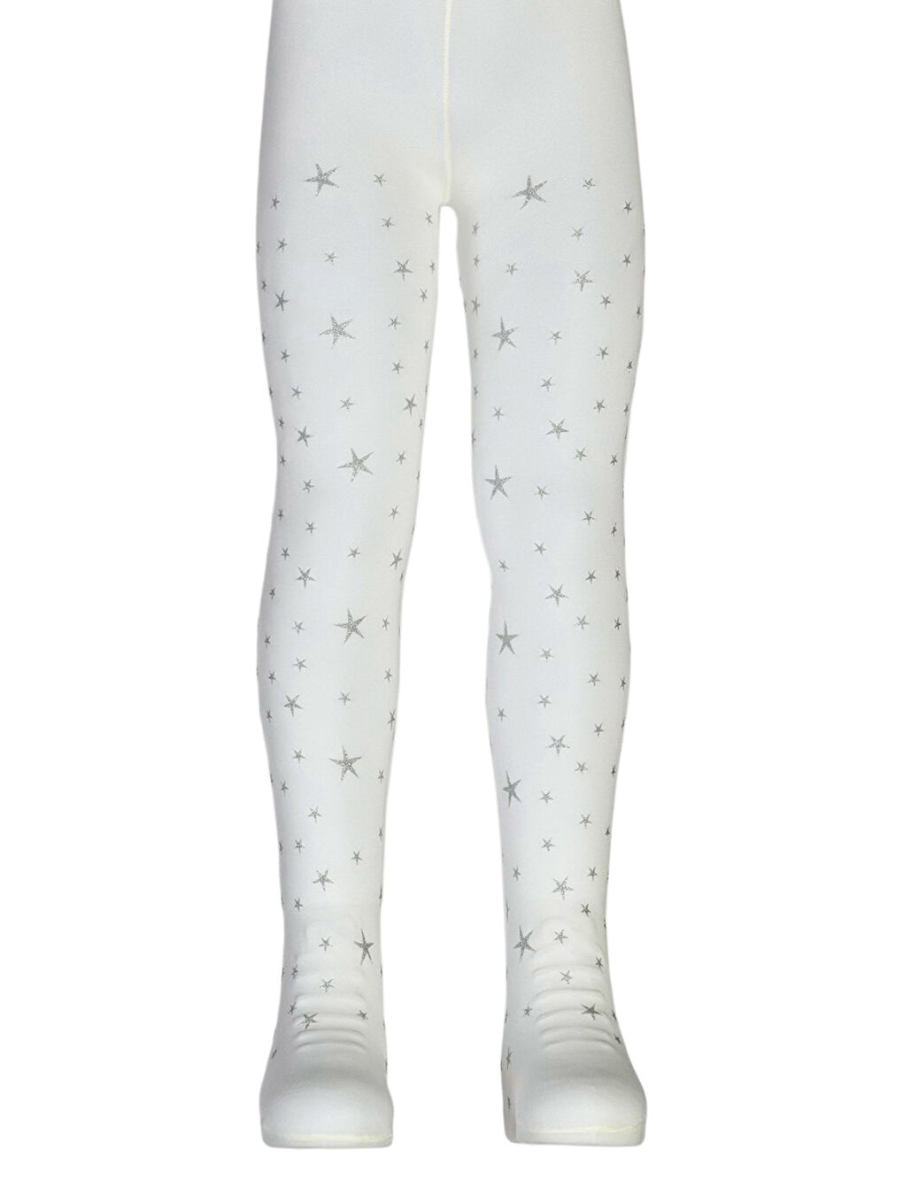 Ekru Simli Yıldızlı Kız Çocuk Muz Külotlu Çorap-2