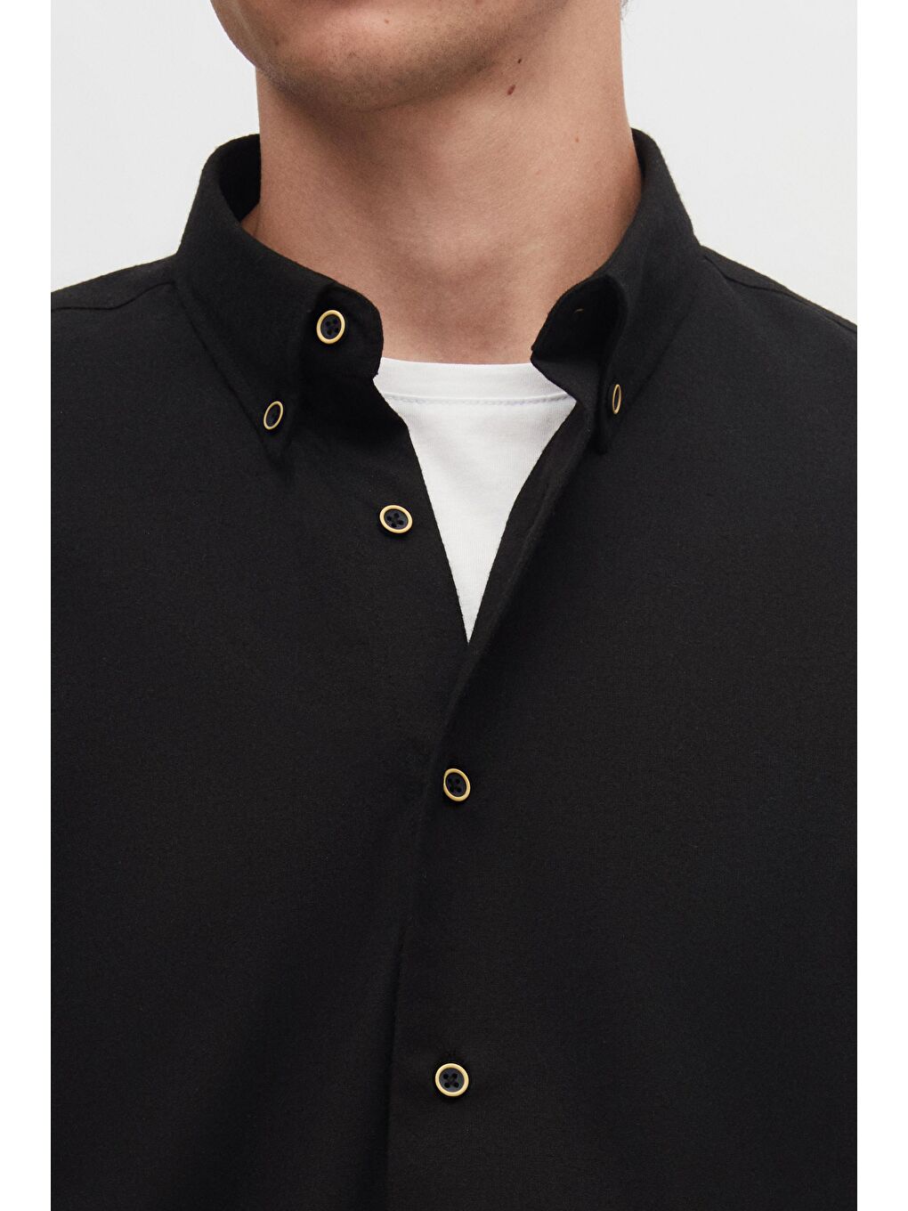 Regular Fit Siyah Düz Kışlık Flanel Gömlek-3