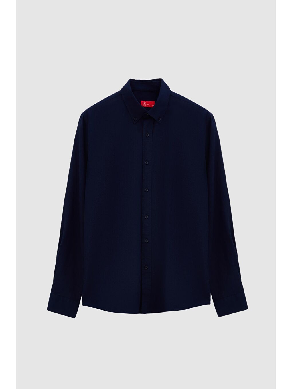 Slim Fit Lacivert Düğmeli Yaka %100 Pamuk Yazlık Flamlı Keten Görünümlü Gömlek-4