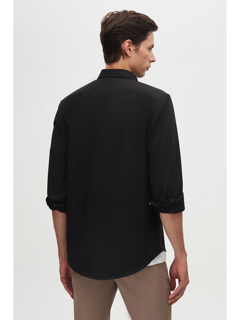 Regular Fit Siyah Düz Kışlık Flanel Gömlek-5